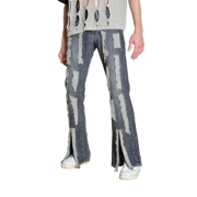 (S) Y2K Reworked Unisex Grey Khaki Flare Jeans Grunge Pants Upcycled Waist size 29 In Small