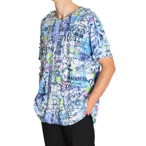 (L) Vintage 90s Reworked Unisex Blue Colourful Graphic Graffiti T-Shirt Size Large L