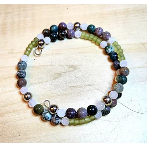 Indian Agate and White Quartz Coil Bracelet