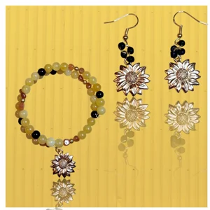 Shining Golden Sunflower Bracelet and Earrings
