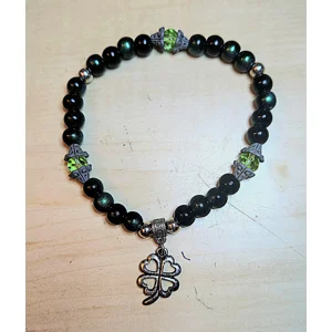 Black/Green Acrylic Beads, Green Translucent Beads Stretch Bracelet
