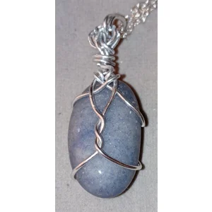 Blue Angelite Tumbled Crystal Wire Wrapped Pendant