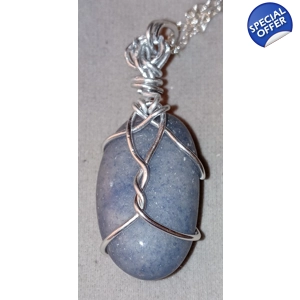 Blue Angelite Tumbled Crystal Wire Wrapped Pendant