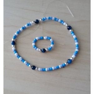 Peacock Blue Seed Bead Bracelet & Ring