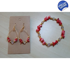 Red Coral Bracelet & Earrings