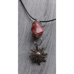 Red Jasper Tumbled Crystal Necklace in Wire Cage w/Charm