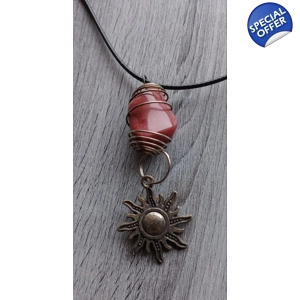 Red Jasper Tumbled Crystal Necklace in Wire Cage w/Charm
