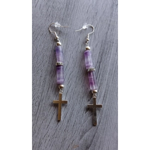 Banded Fluorite Cross Earrings