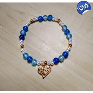 Blue Stripe Onyx & Pearl w/Heart