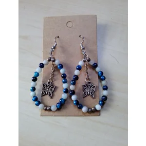 Blue Tigers Eye, Amazonite & Silver Bead Fishhook style earrings and butterfly charms