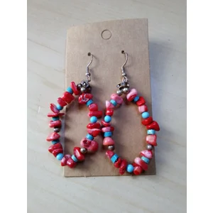 Red Coral Chips and Turquoise Beads on Silver Wire earrings