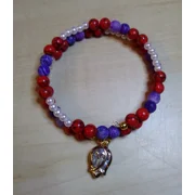 Red & Purple or Blue & Yellow Bracelet with Golden Glass Rosebud