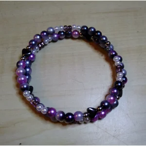 Purple & Black Pearl Bracelet with Heart Beads