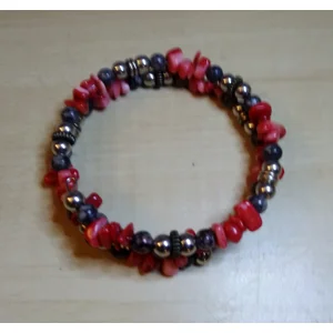 Red Coral Chips with Gray Jasper Coil Bracelet