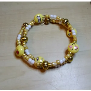 Emoji Beads, Gold Beads and Glass Seed Beads Coil Bracelet