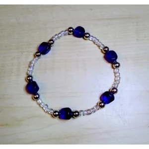 Blue Acylic Beads with Glass Clear Seed Beads Stretch Bracelet