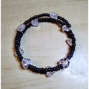 Colorful Irridecent Beads with Clear Crackle Hearts Coil Bracelet