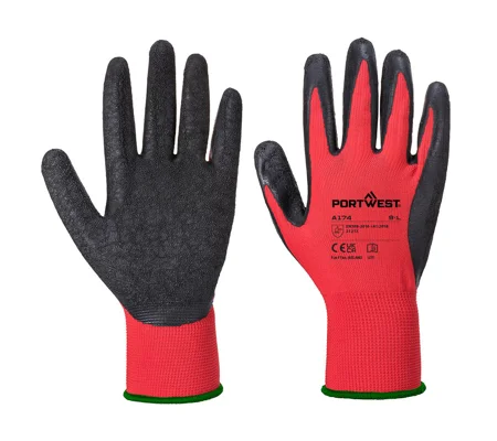 Glove Crinkle Latex Flex Grip Palm Red Portwest A174 (12 Pair)