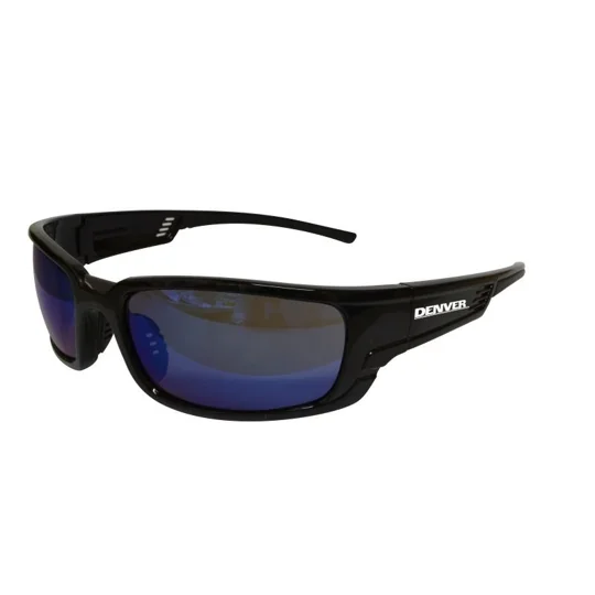 Denver Safety Glasses, Black Frame - Blue Mirror (Pack 12)
