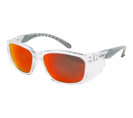 Rayzr Safety Glasses - Clear Frame - Red Mirror Polarised