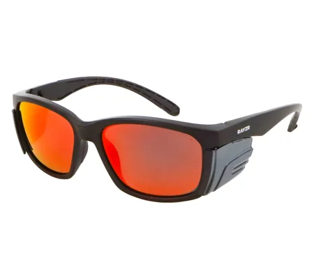 Rayzr Safety Glasses - Matte Black Frame - Red Mirror Polarised