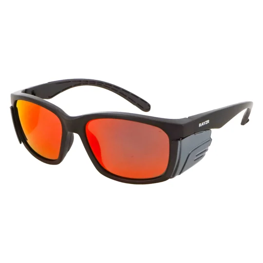 Rayzr Safety Glasses - Matte Black Frame - Red Mirror Polarised