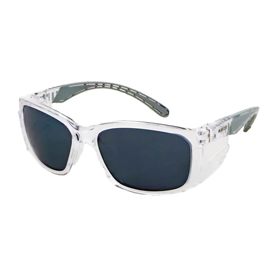 Rayzr Safety Glasses - Clear Frame - Smoke Lens