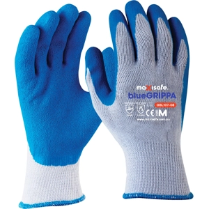 Blue Grippa Knitted Poly Cotton Glove with Blue Latex palm (12 pair)