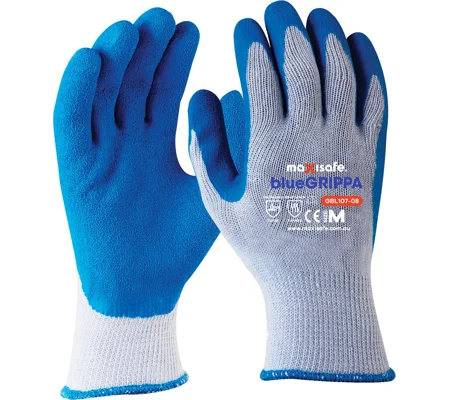 Blue Grippa Knitted Poly Cotton Glove with Blue Latex palm (12 pair)