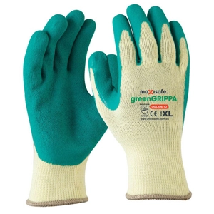 Green Grippa Knitted Poly Cotton Glove with Green Latex palm (12 pair)