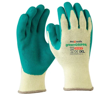 Green Grippa Knitted Poly Cotton Glove with Green Latex palm (12 pair)