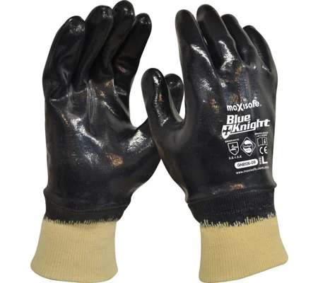 Blue Knight Nitrile Fully Dipped Gloves with Knit Wrist (12 pair)