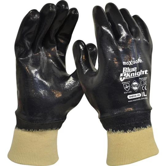 Blue Knight Nitrile Fully Dipped Gloves with Knit Wrist (12 pair)