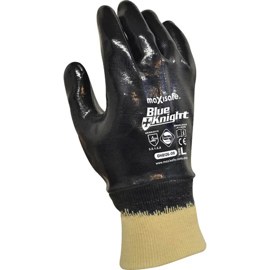 Blue Knight Nitrile Fully Dipped Gloves with Knit Wrist (12 pair)