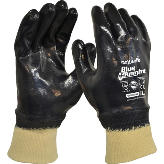 Blue Knight Nitrile Fully Dipped Gloves with Knit Wrist (12 pair)