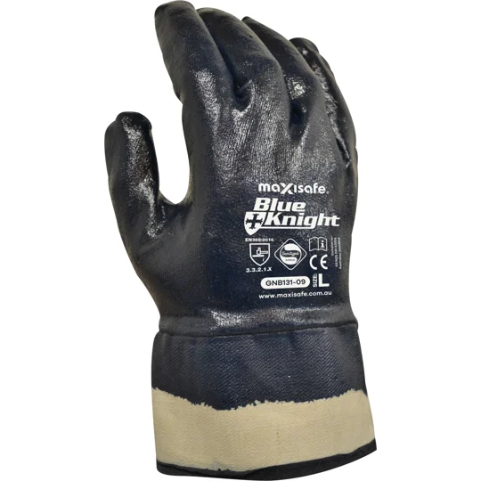 Blue Knight Nitrile Fully Dipped Gloves with Safety Cuff (12 pair)
