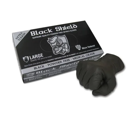 Black Shield Heavy Duty Disposable Nitrile Gloves, Powder Free