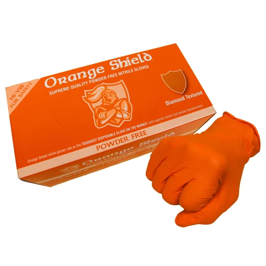 Orange Shield Extra Heavy Duty Nitrile with Diamond Grip Powder Free