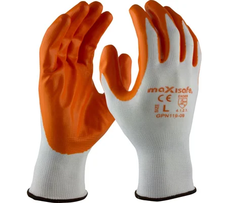 Value Pack 5 Pair - Maxisafe Orange Nitrile Coated Polyester Glove
