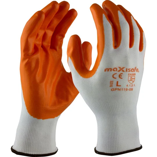 Value Pack 5 Pair - Maxisafe Orange Nitrile Coated Polyester Glove