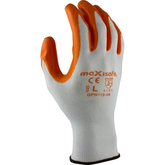 Value Pack 5 Pair - Maxisafe Orange Nitrile Coated Polyester Glove