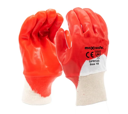 Red PVC single dipped - Knit Wrist (12 Pair)