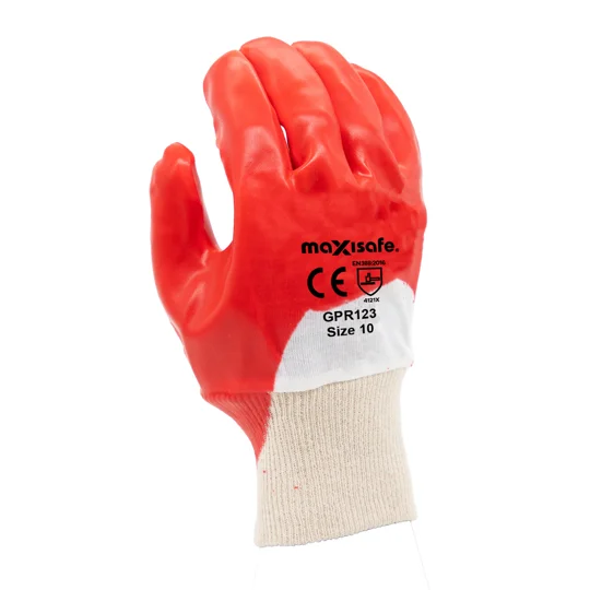Red PVC single dipped - Knit Wrist (12 Pair)