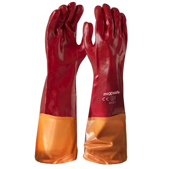 Red PVC Gauntlet Extended Cuff - 60cm (12 Pair)