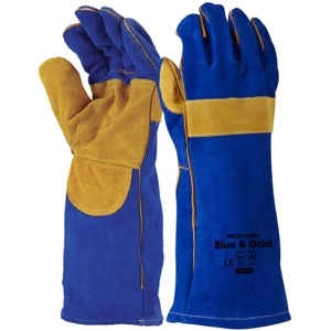 Blue & Gold Welders Gauntlet, Reinforced & Cross-Stitched (12 Pair)
