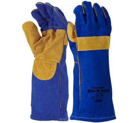 Blue & Gold Welders Gauntlet, Reinforced & Cross-Stitched (12 Pair)