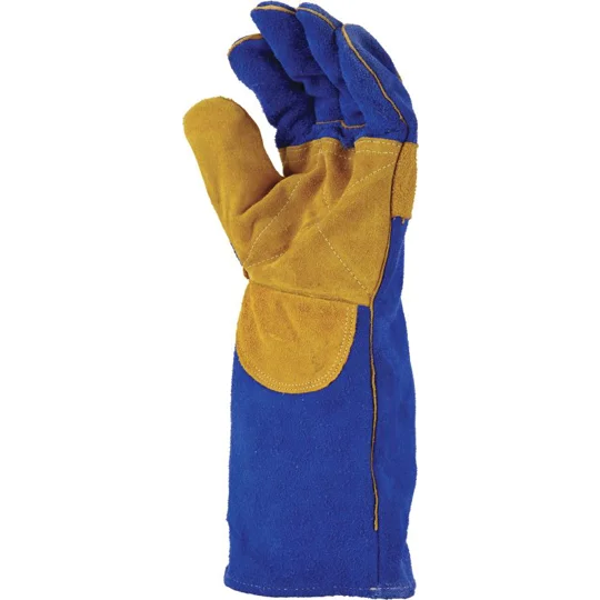 Blue & Gold Welders Gauntlet, Reinforced & Cross-Stitched (12 Pair)