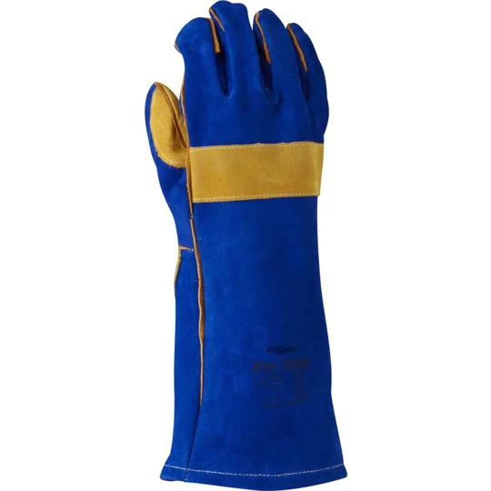 Blue & Gold Welders Gauntlet, Reinforced & Cross-Stitched (12 Pair)