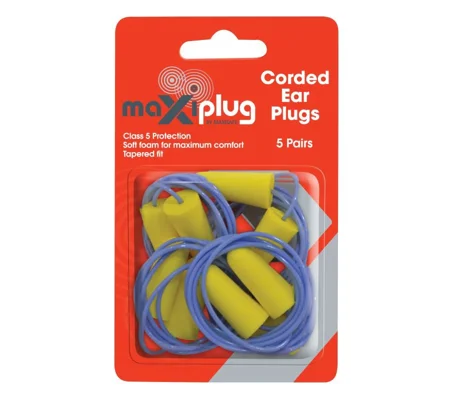 MaxiPlug Corded Earplugs - Blister Pack of 5 pairs