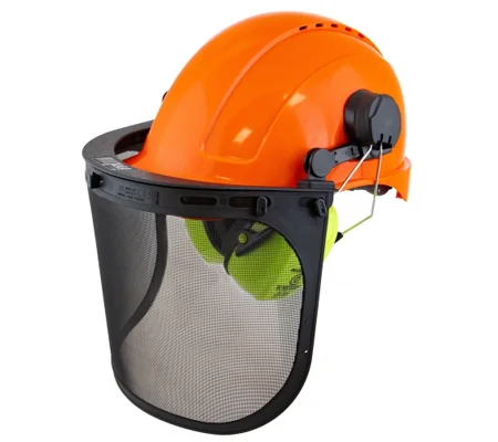Forestry Chainsaw Kit - Orange Helmet with Mesh Visor & Earmuff